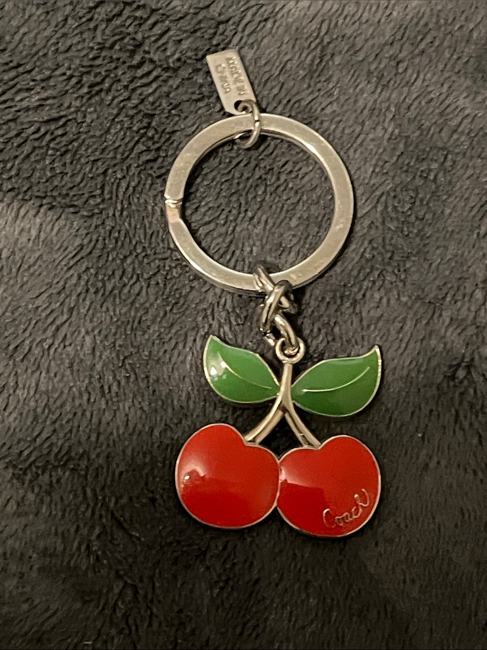 **VINTAGE RARE**Coach Red Cherry Enamel Keychain with Green Leaves
